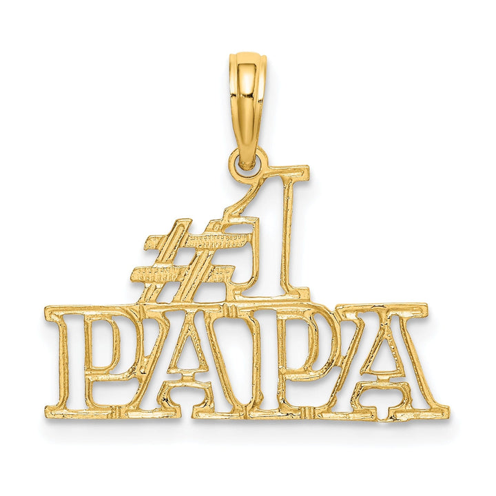 14K Yellow Gold Flat Back Textured Polished Finish Script #1 PAPA Cut Out Design Charm Pendant