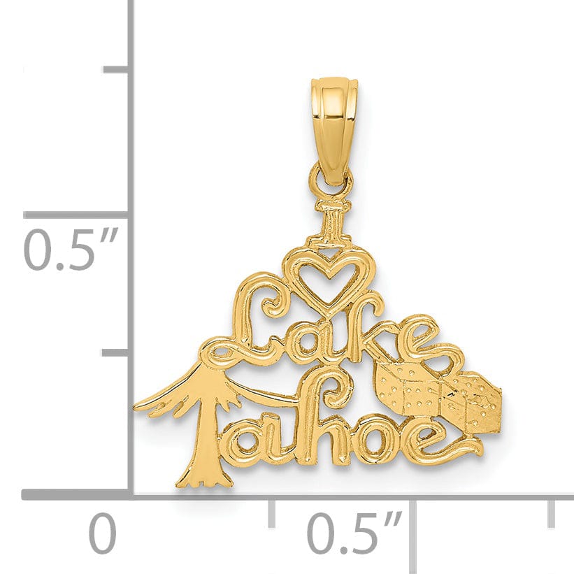 14K Yellow Gold Textured Polished Finish I HEART LAKE TAHOE with Dice Design Charm Pendant