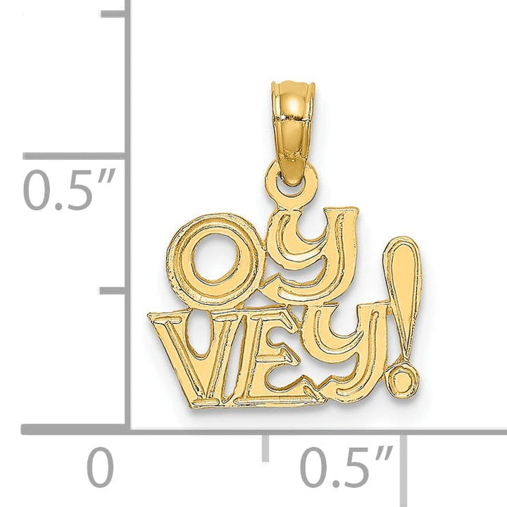 14K Yellow Gold Polished Finish Solid Script OY VEY! Charm Pendant