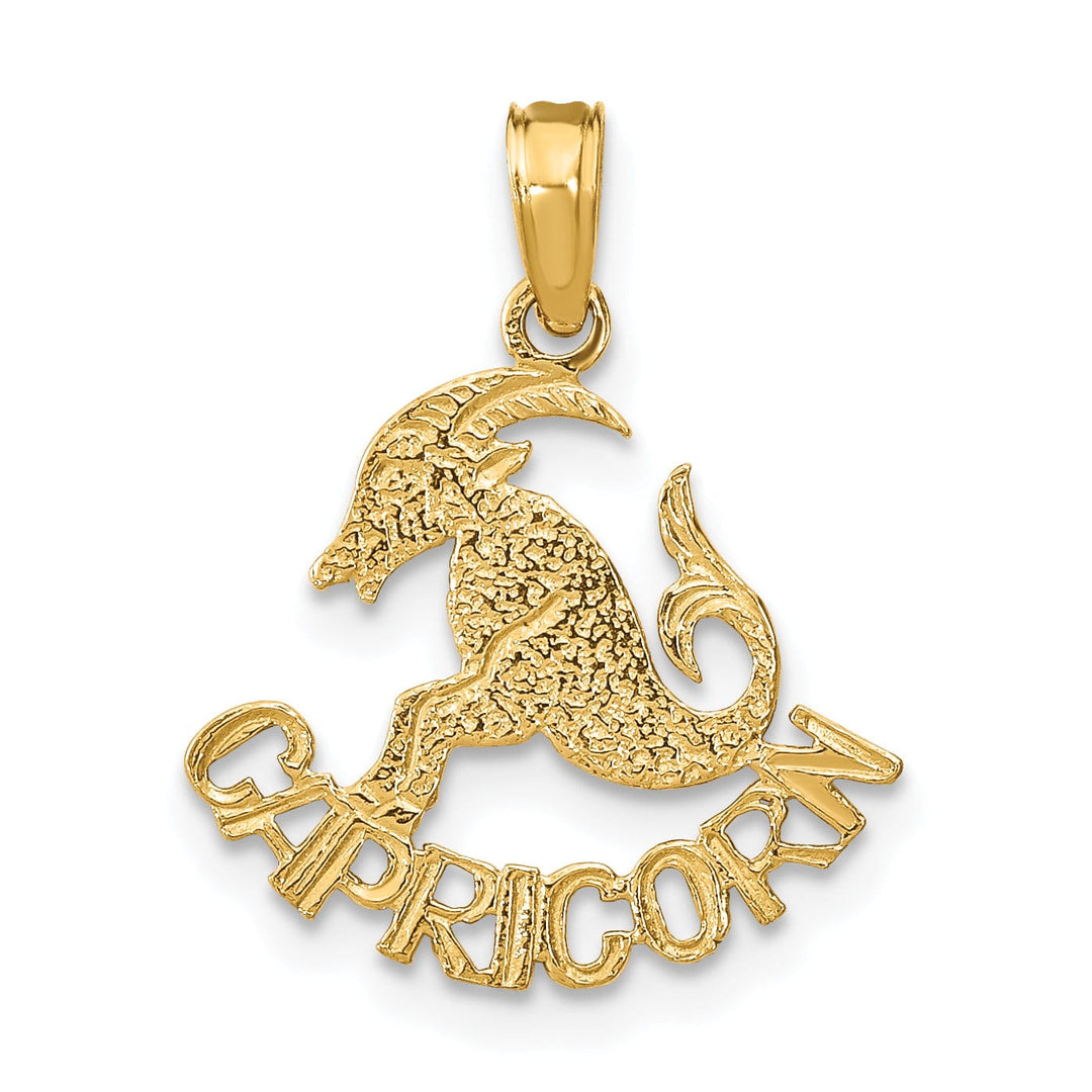 14K Yellow Gold Polished Textured Finish Zodiac CAPRICORN Charm Pendant