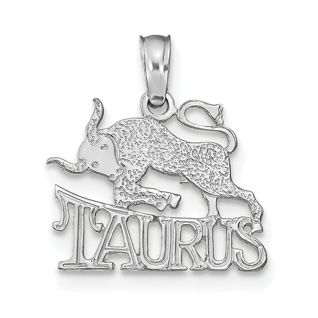 14K White Gold Polished Textured Finish Zodiac TAURUS Charm Pendant