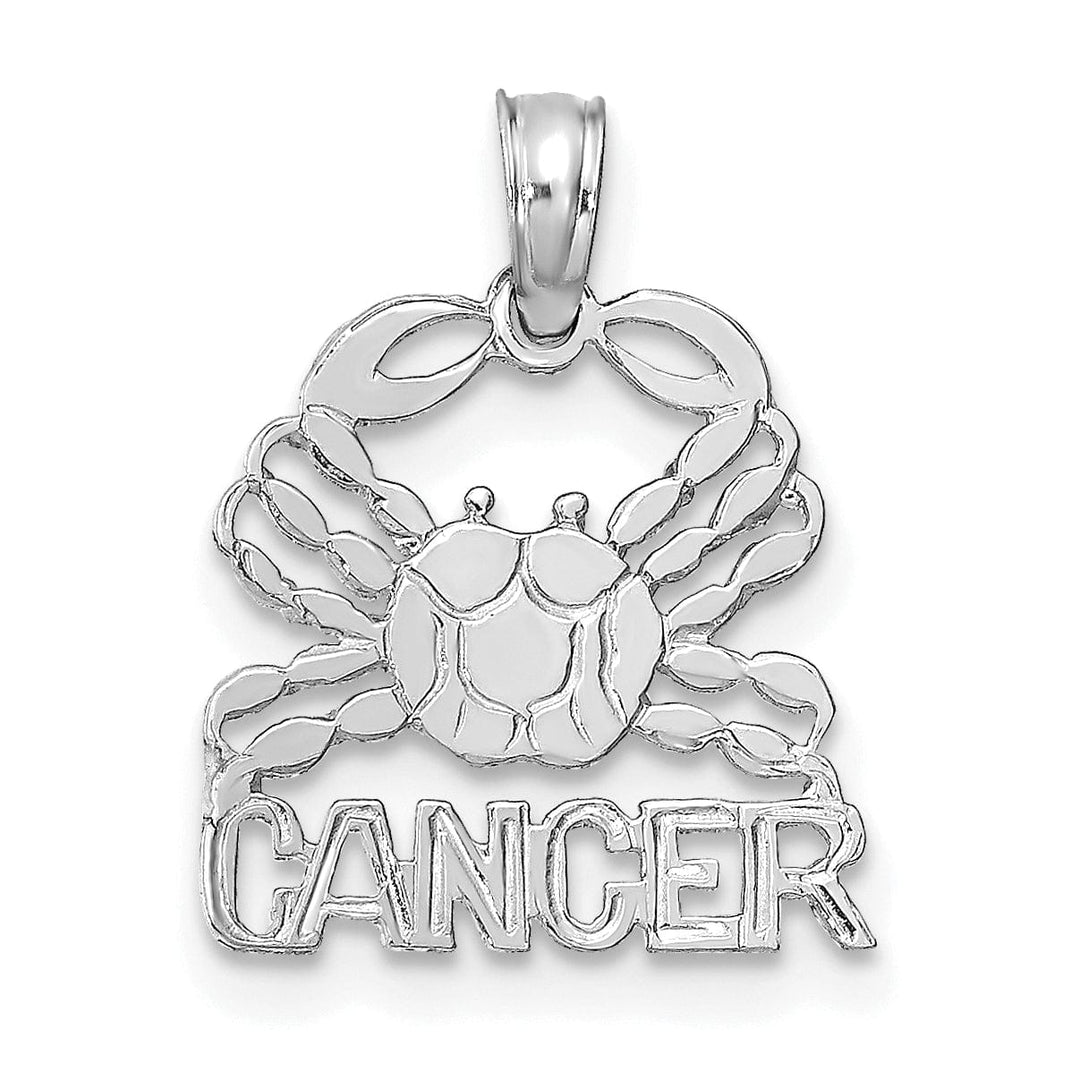 14K White Gold Polished Textured Finish Zodiac CANCER Charm Pendant