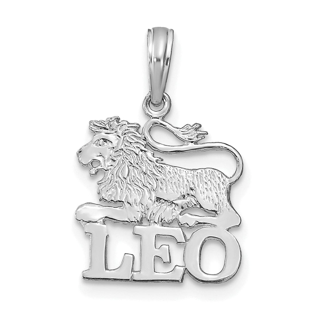 14K White Gold Polished Textured Finish Zodiac LEO Charm Pendant