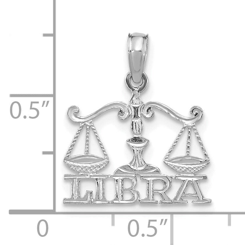 14K White Gold Polished Textured Finish Zodiac LIBRA Charm Pendant
