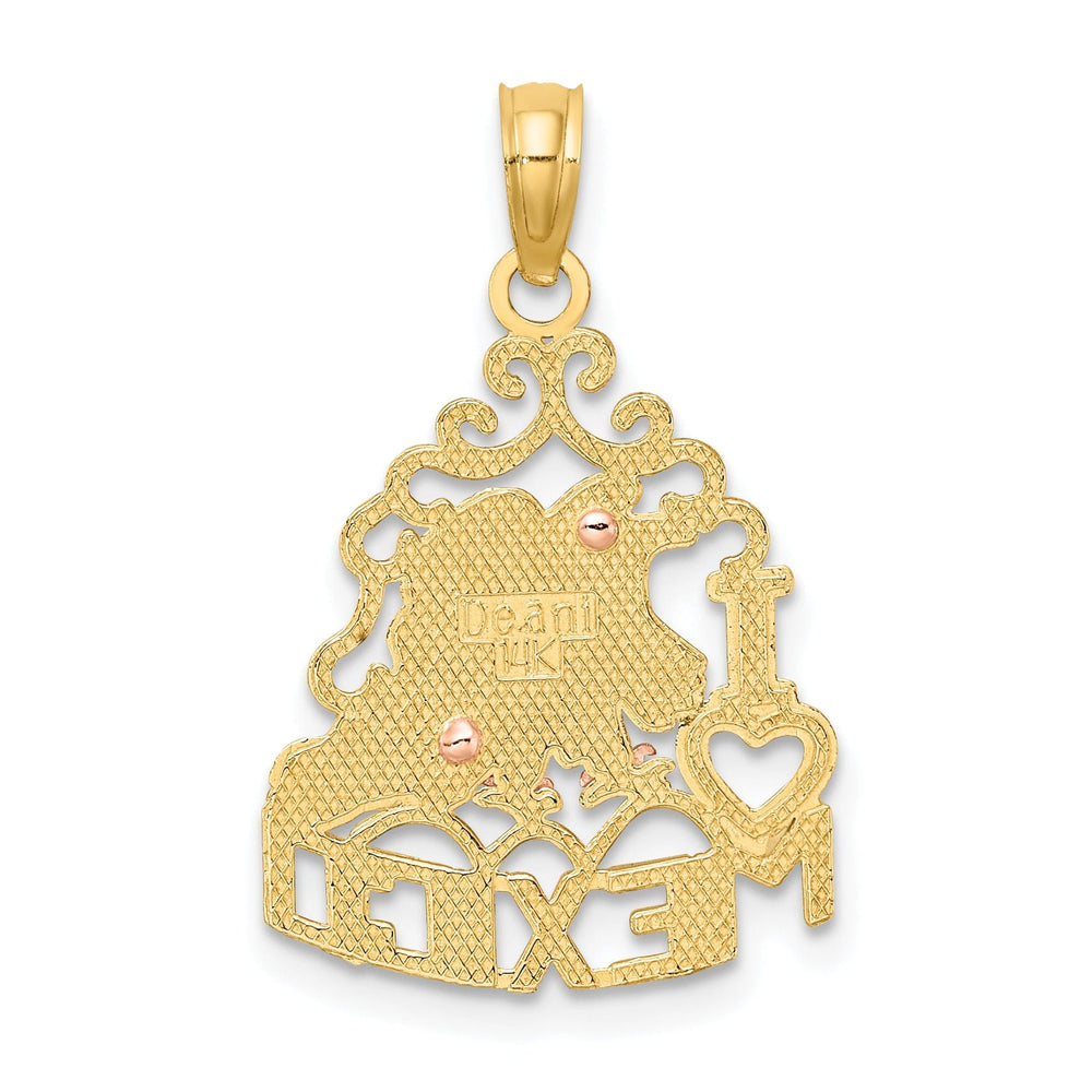 14k Yellow, Rose Gold Polished Textured Finish I HEART MEXICO with Eagle Design Charm Pendant