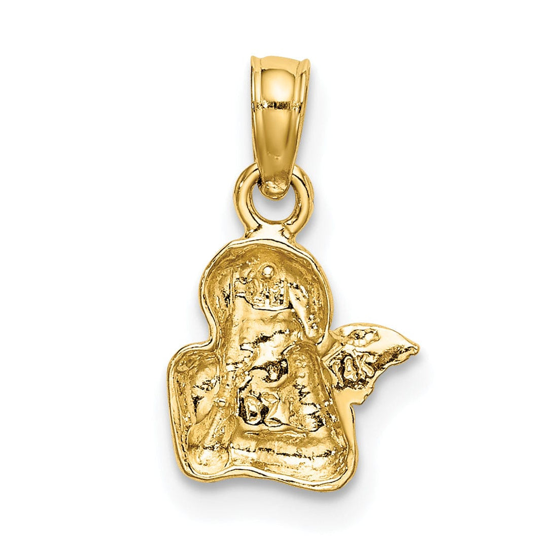 14K Yellow Gold Rhodium Polished Angel Resting On Elbow Wings Pendant