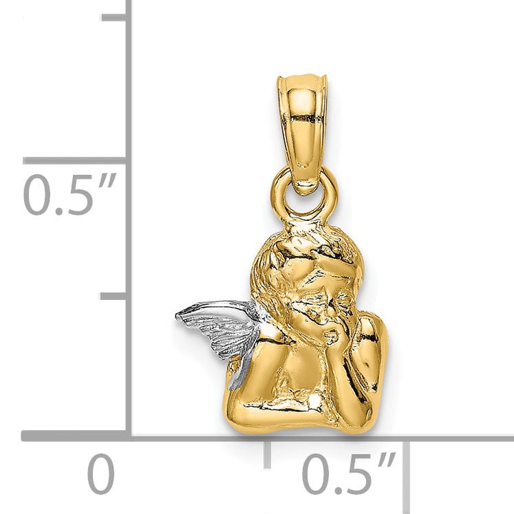 14K Yellow Gold Rhodium Polished Angel Resting On Elbow Wings Pendant