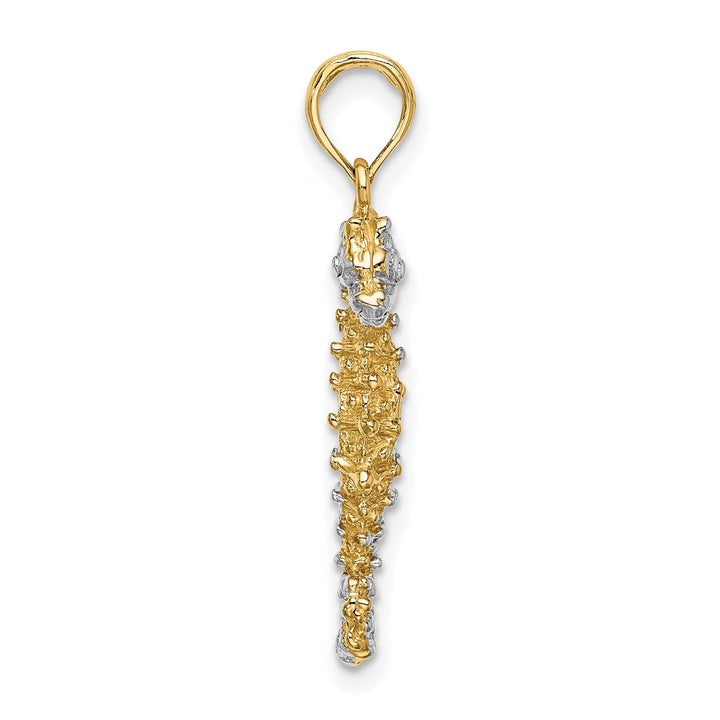 14K Yellow Gold with White Rhodium Polished Finish Seahorse Charm Pendant