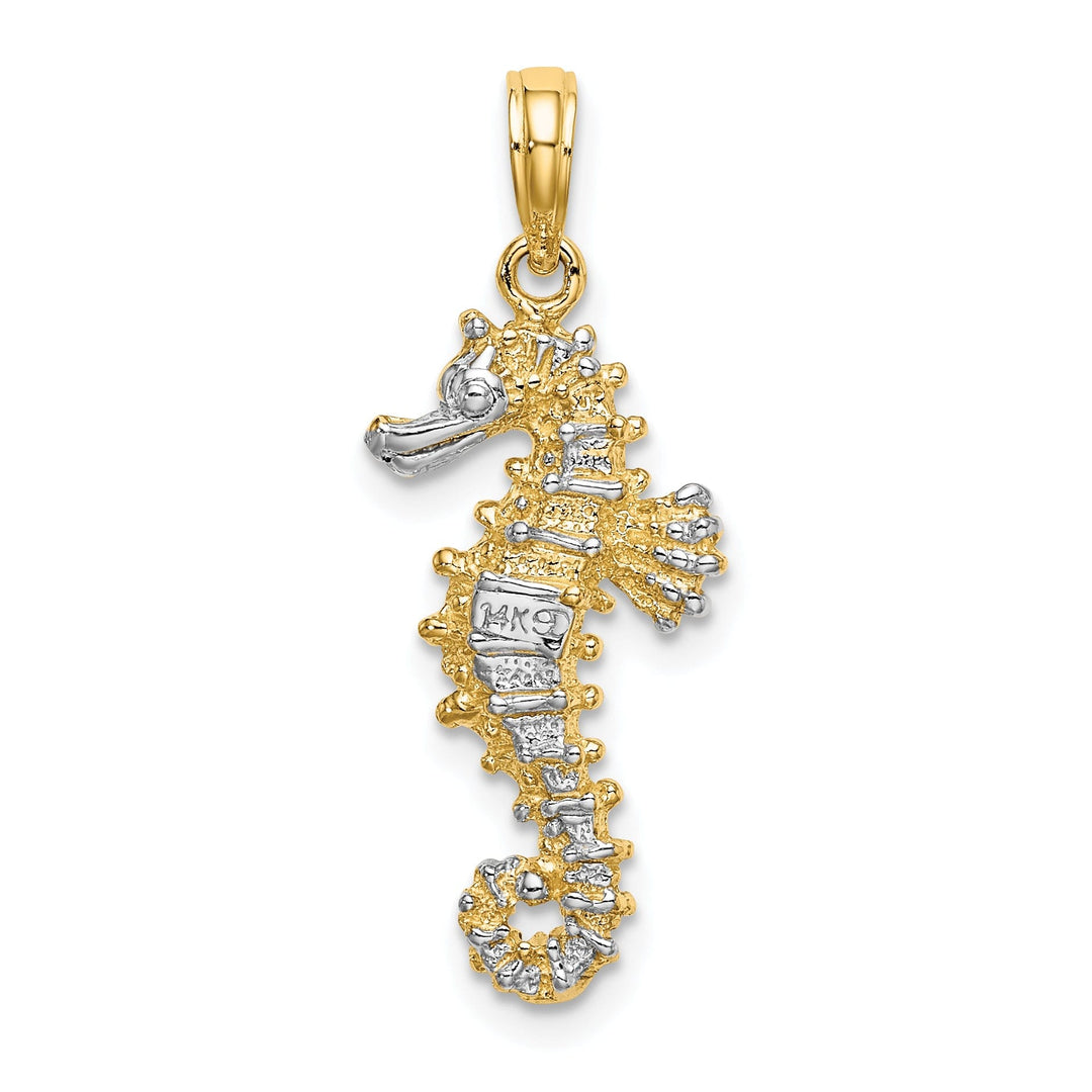 14K Yellow Gold with White Rhodium Polished Finish Seahorse Charm Pendant