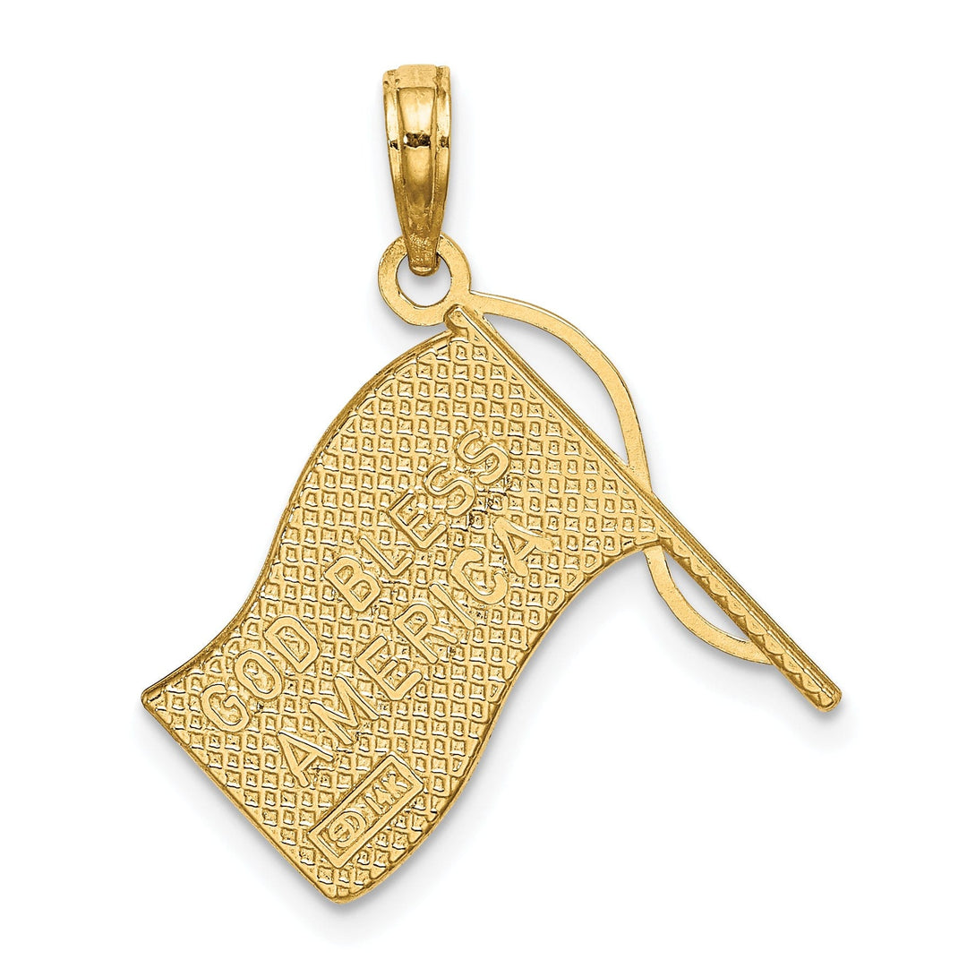 14k Yellow Gold, White Rhodium Textured Polished Finish U.S.A American Flag Charm Pendant