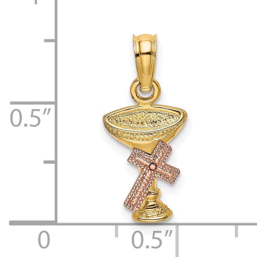 14K Yellow Rose Gold Holy Chalice Communion Cup with Cross Pendant