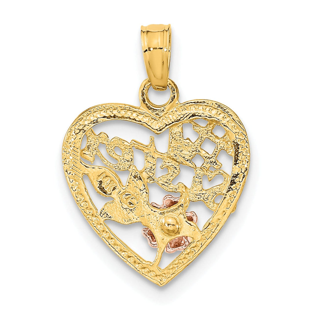 14k Yellow, Rose, Gold White Rhodium #1 SISTER In Heart with Flower Design Charm Pendant