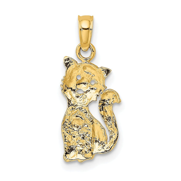 14k Two-Tone Gold Open Back Textured Polished Finish Cat with Heart Design Charm Pendant