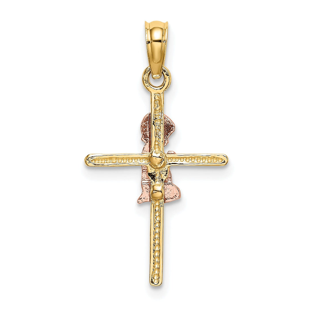 14k Yellow Rose Gold Polished 2-D Concave Praying Boy on Cross Pendant