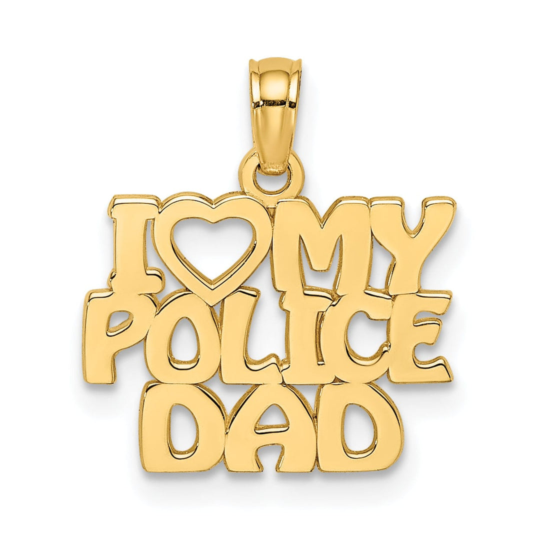 14k Yellow Gold Open Back Polished Finish I HEART MY POLICE DAD Charm Pendant