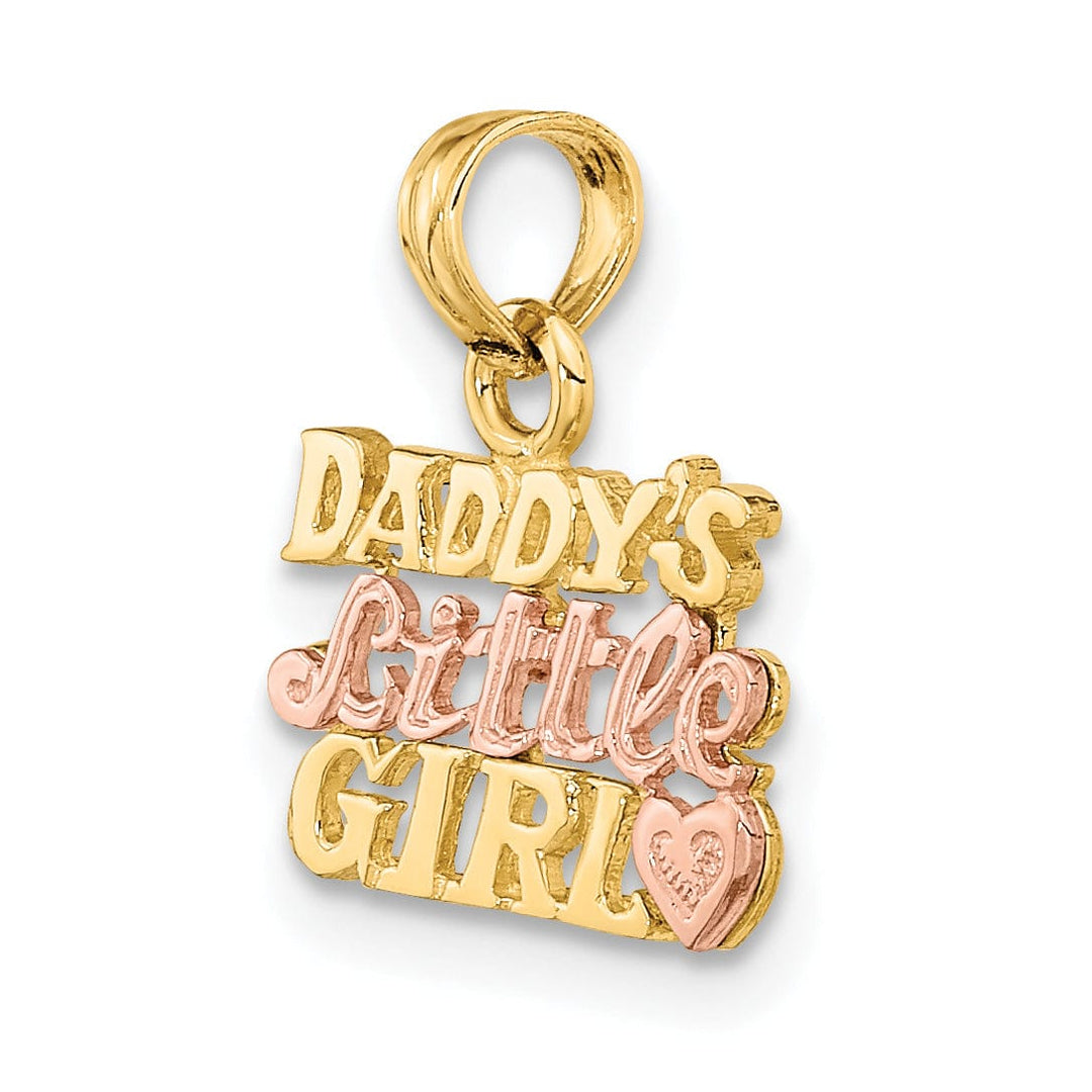 14k Two-Tone Gold Textured Polished Finish DADDY'S LITTLE GIRL with Heart Design Charm Pendant