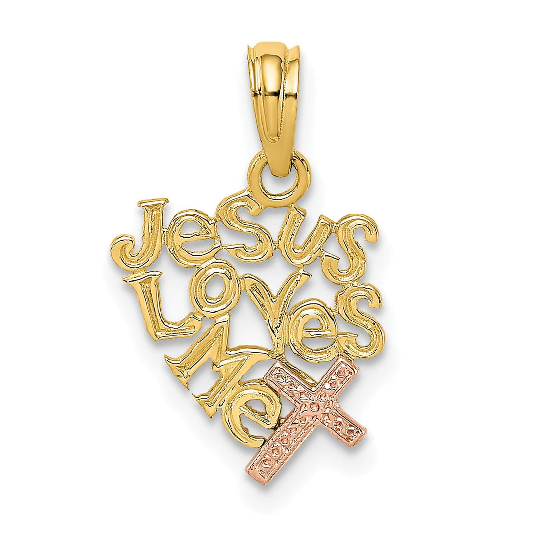 14K Yellow Rose Gold Polished Finish JESUS LOVES ME with Cross Pendant