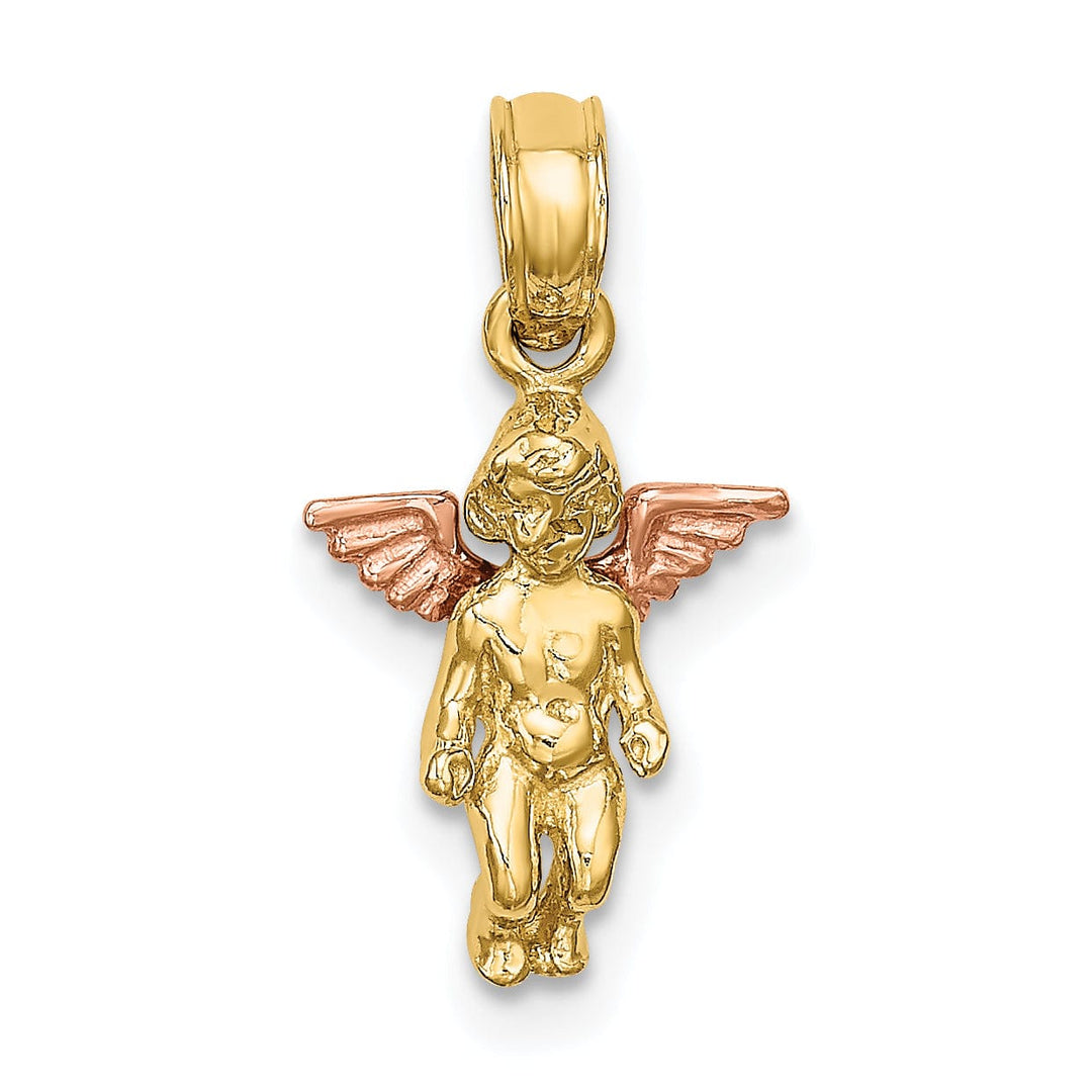 14K Yellow Rose Gold Polished Finish 3-D Guardian Angel Pendant