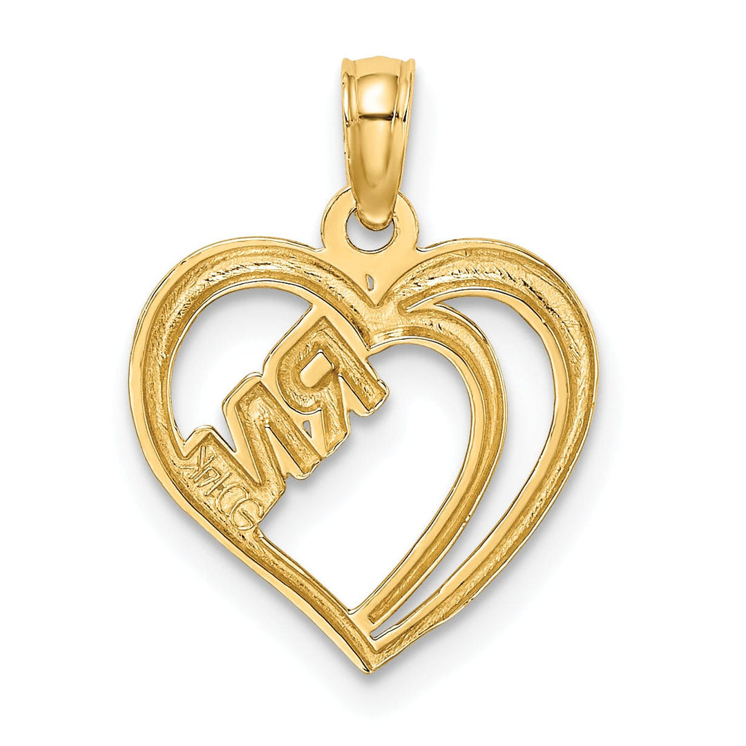 14k Yellow Gold, White Rhodium Polished Finish R.N Inside Double Hearts Design Charm Pendant