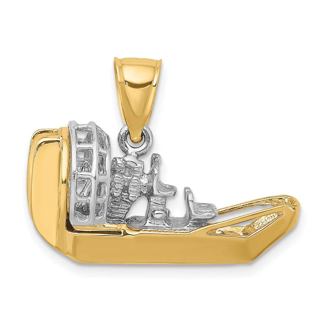 14k Two-Tone Gold Polished Finish 3-Dimensional Airboat Charm Pendant
