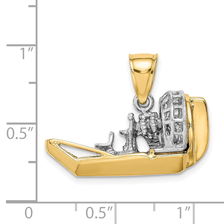 14k Two-Tone Gold Polished Finish 3-Dimensional Airboat Charm Pendant