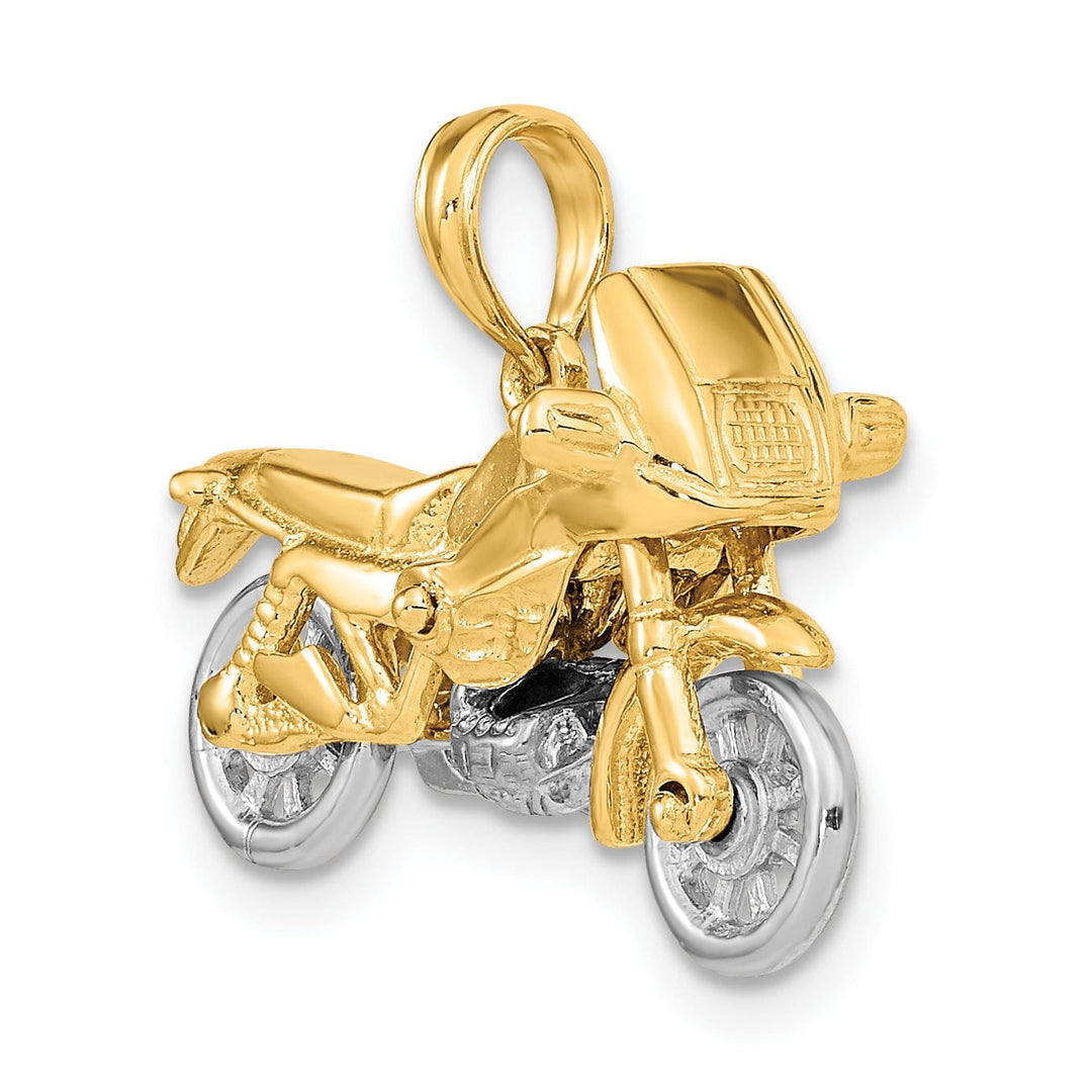 14k Two Tone Gold Polished Finish 3-Dimentional Moveable Motorcycle Charm Pendant