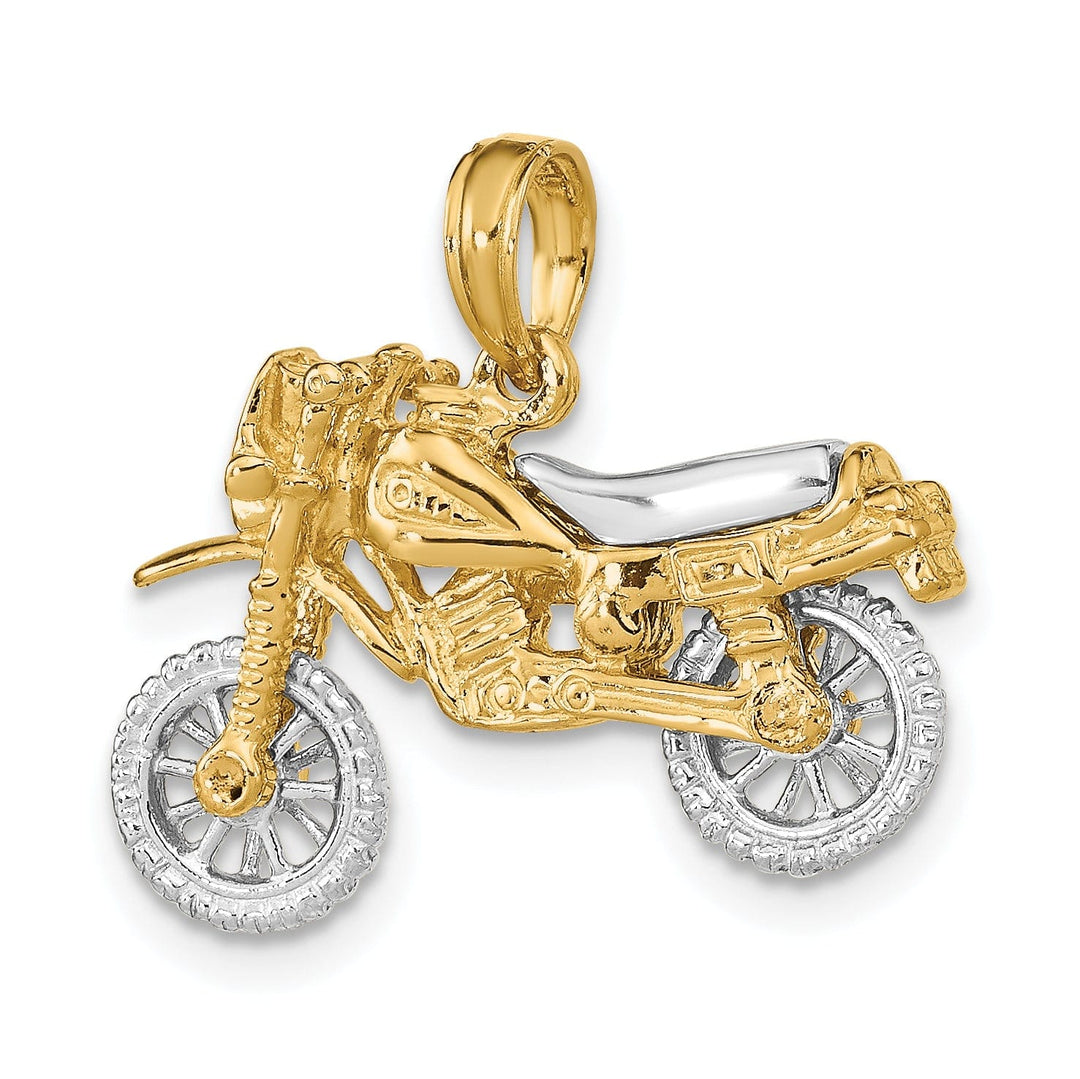 14k Two Tone Gold Polished Finish 3-Dimensional Moveable Dirt Bike Motorcycle Charm Pendant