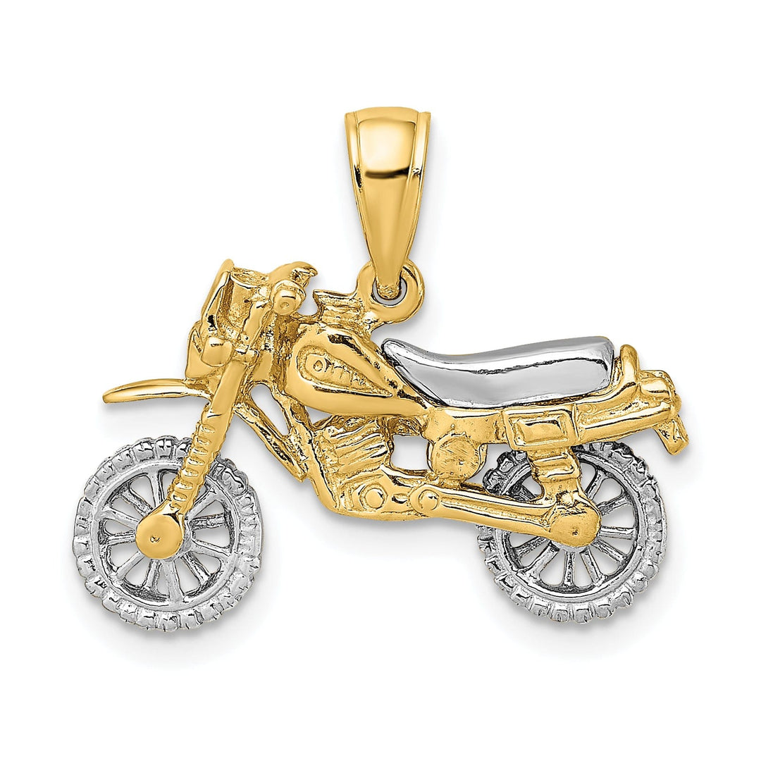 14k Two Tone Gold Polished Finish 3-Dimensional Moveable Dirt Bike Motorcycle Charm Pendant