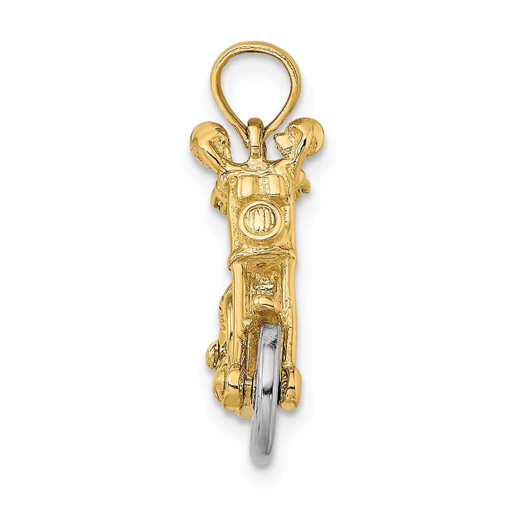 14k Two Tone Gold Polished Finish 3-Dimensional Moveable Chopper Bike Motorcycle Charm Pendant