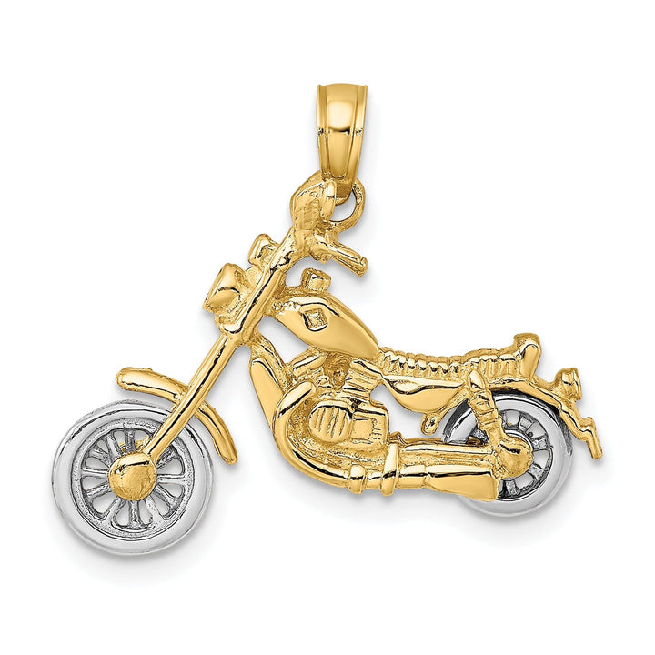 14k Two Tone Gold Polished Finish 3-Dimensional Moveable Chopper Bike Motorcycle Charm Pendant