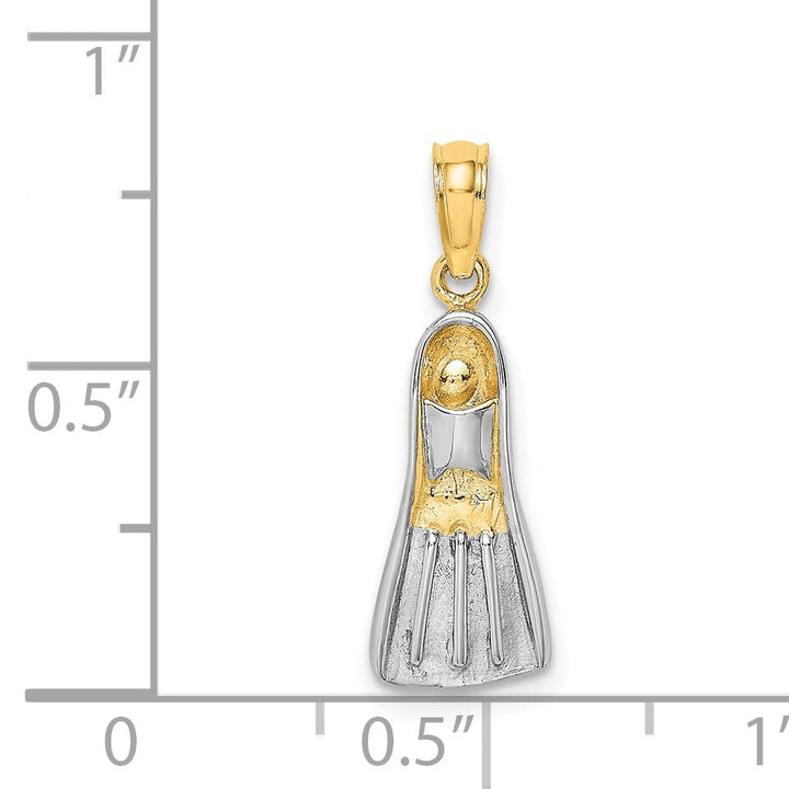 14k Yellow Gold Rhodium Polished Finish 3-Dimensional Scuba Flipper Charm Pendant