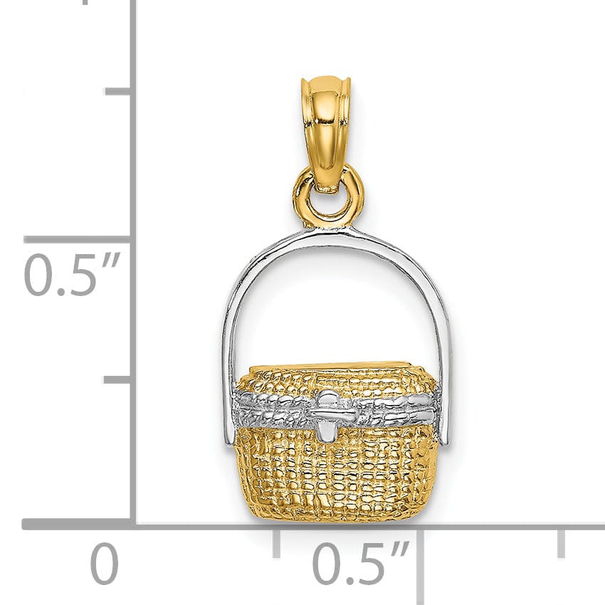 14K Yellow Gold Rhodium Texture Finish 2-Dimensional Moveable Nantucket Basket Charm Pendant