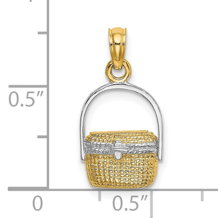 14K Yellow Gold Rhodium Texture Finish 2-Dimensional Moveable Nantucket Basket Charm Pendant