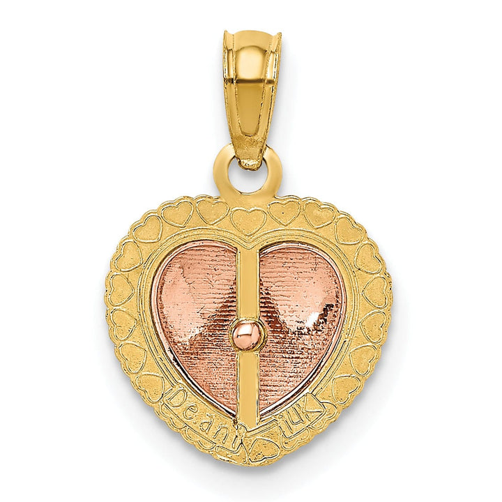 14k Yellow Rose Gold Open Back Polished Finish Beaded Heart Design Charm Pendant