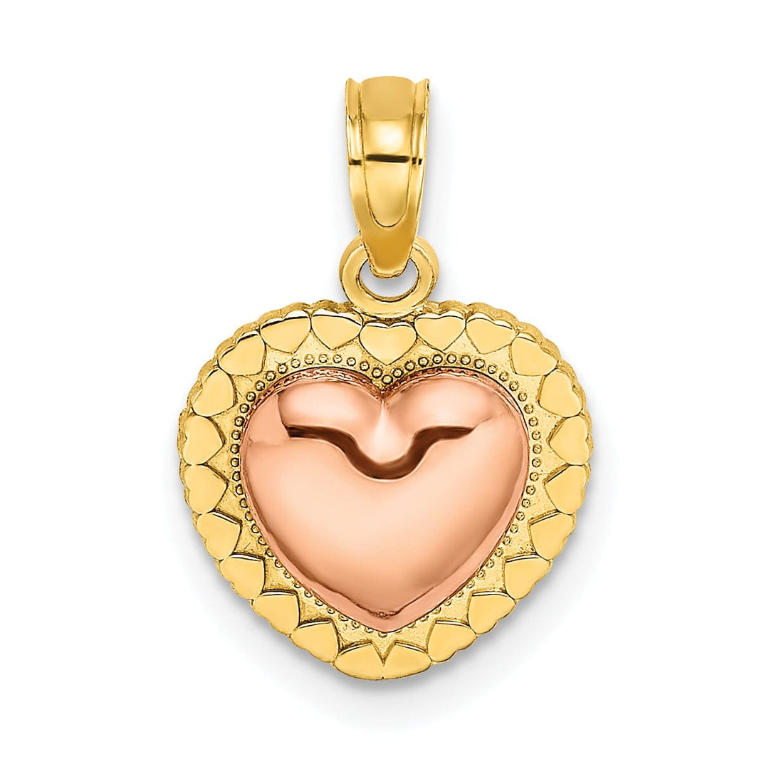 14k Yellow Rose Gold Open Back Polished Finish Beaded Heart Design Charm Pendant