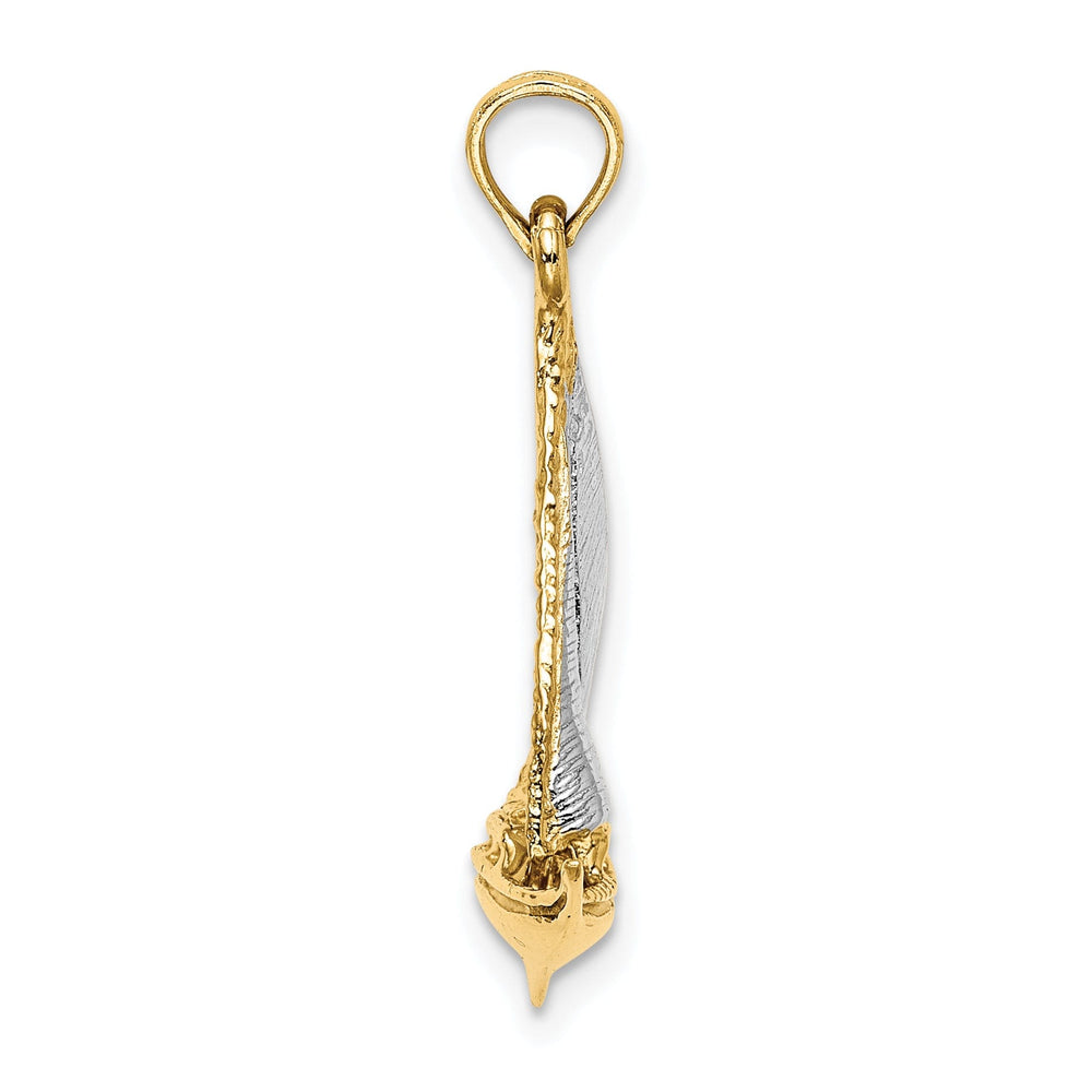 14K Yellow Gold Rhodium 3-Dimensional Texture Polished Finished Sailboat Charm Pendant