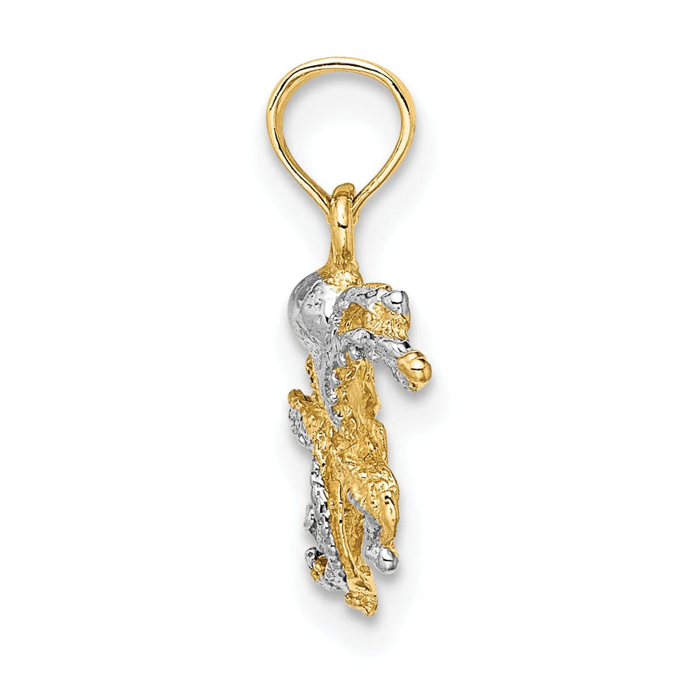 14K Yellow Gold with Rhodium Casted Textured Solid Polished Finish Octopus Charm Pendant
