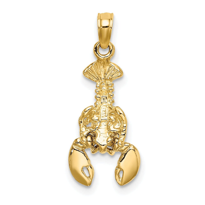 14K Yellow Gold White Rhodium Polished Finish Moveable Lobster Charm Pendant