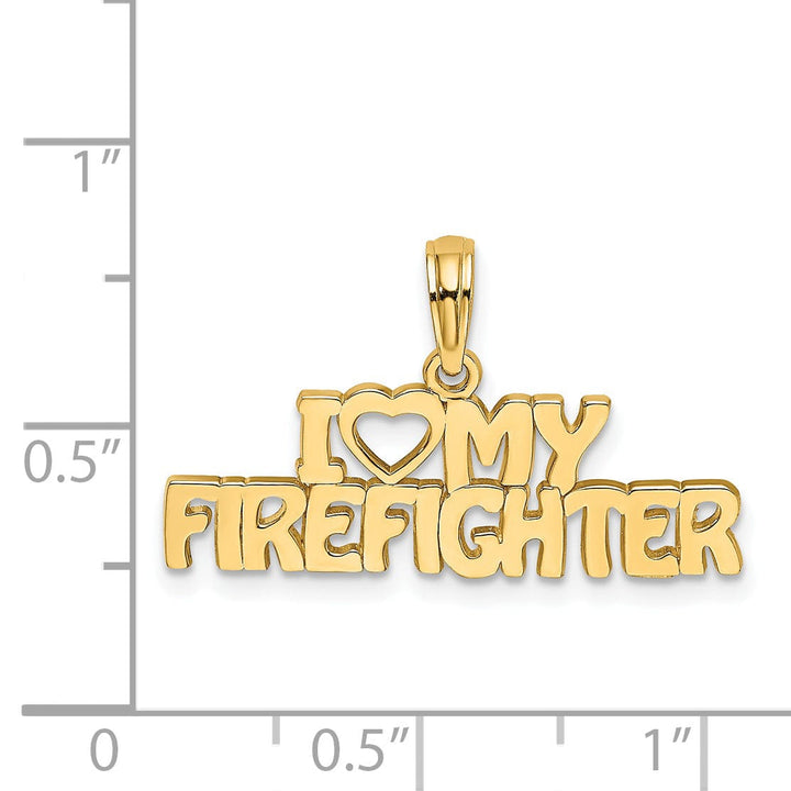 14k Yellow Gold Open Back Polished Finish I LOVE MY FIREFIGHTER Charm Pendant