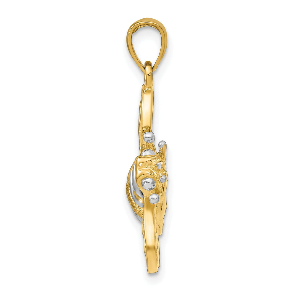 14k Yellow Gold White Rhodium Open Back Textured Polished Finish 3-Dimensional Bumblebee Design Charm Pendant
