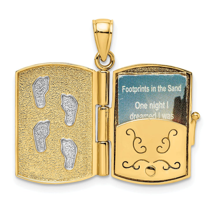 14K Yellow Gold 3-D Pages Footprints in The Sand Book Prayer Pendant