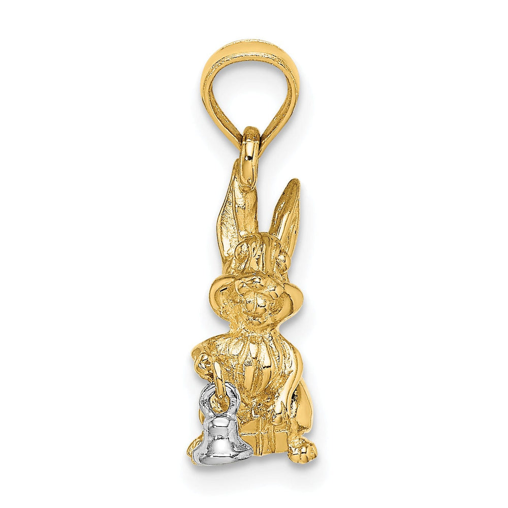 14k Two-Tone Gold Textured Polished Finish Moveable 3-Dimentional Bunny Rabbit Charm Pendant