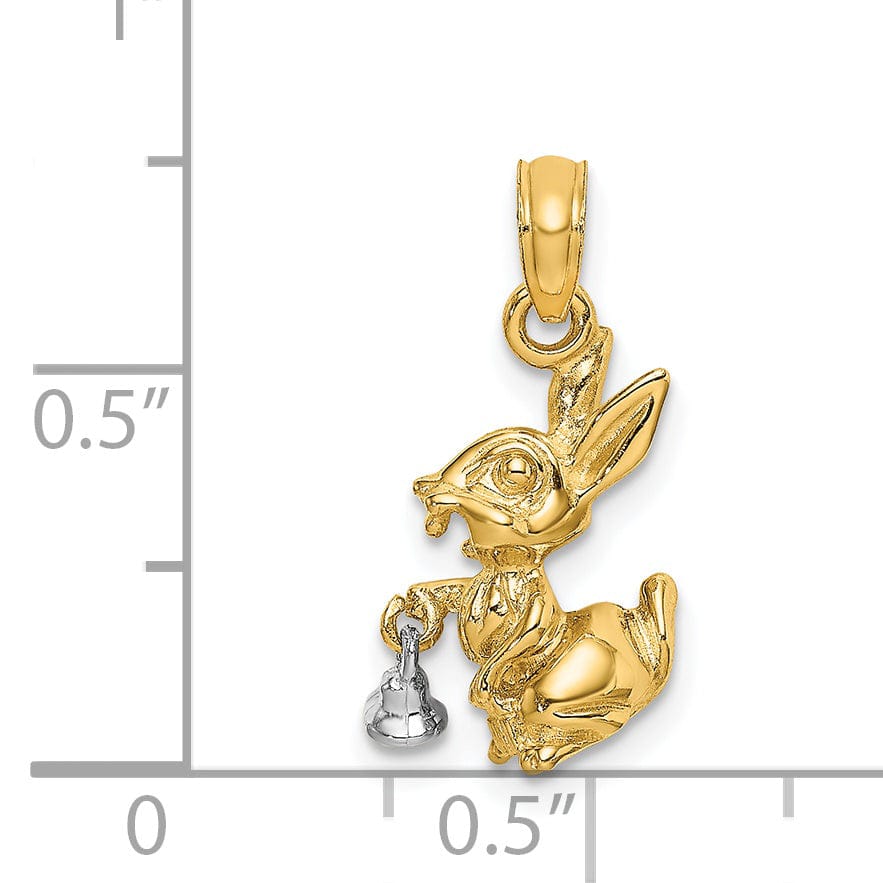 14k Two-Tone Gold Textured Polished Finish Moveable 3-Dimentional Bunny Rabbit Charm Pendant
