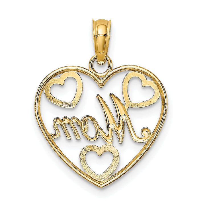 14k Yellow Gold,White Rhodium Beaded Textured Polished Finish MOM Heart in Heart Design Charm Pendant