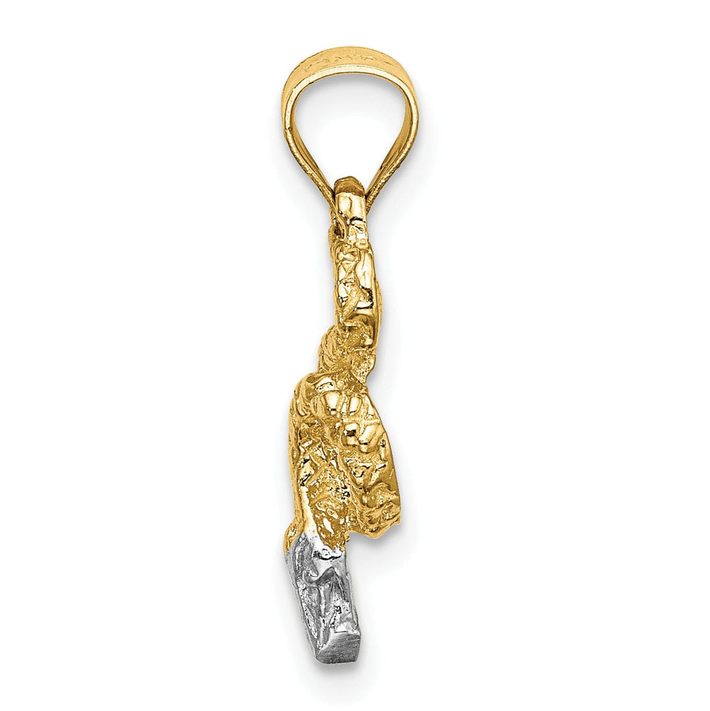 14k Yellow Gold White Rhodium Textured Polished Finish Coiled Snake Design Charm Pendant