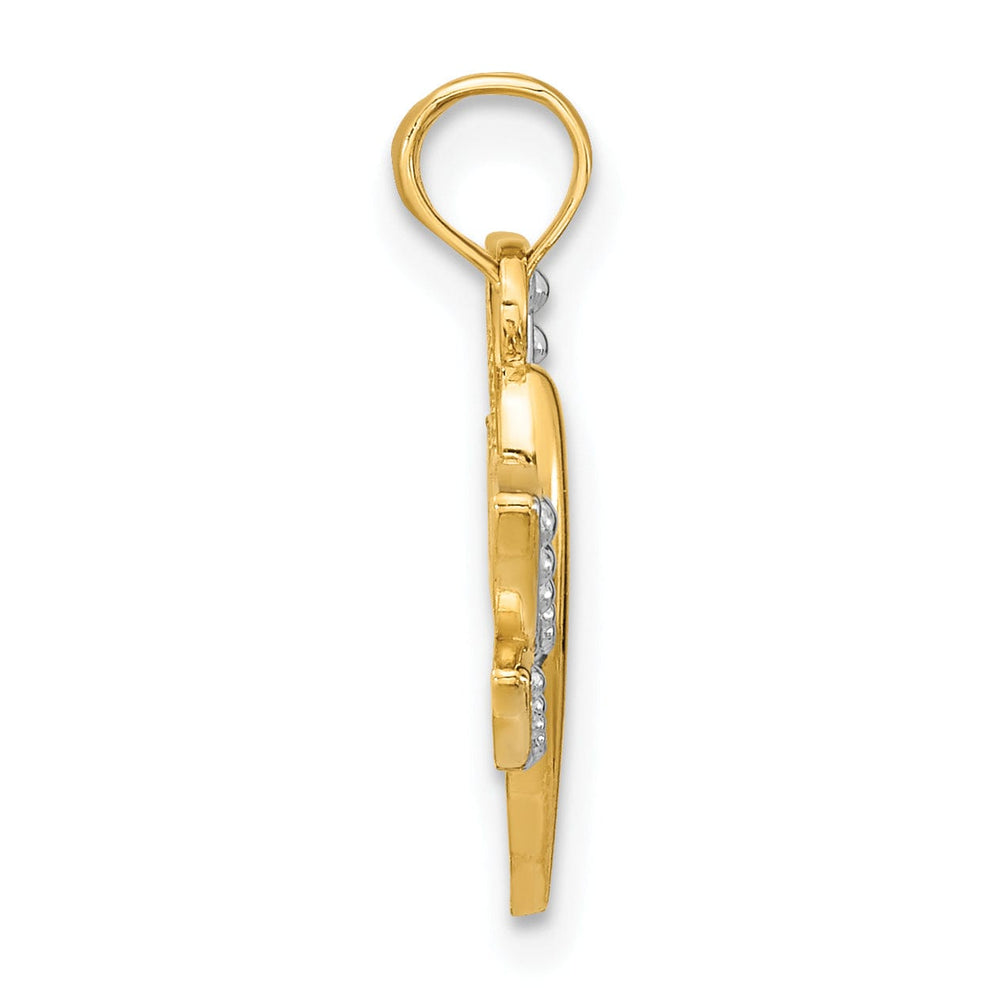 14k Yellow Gold White Rhodium Open Back Textured Polished Finish Dragonfly Design Charm Pendant