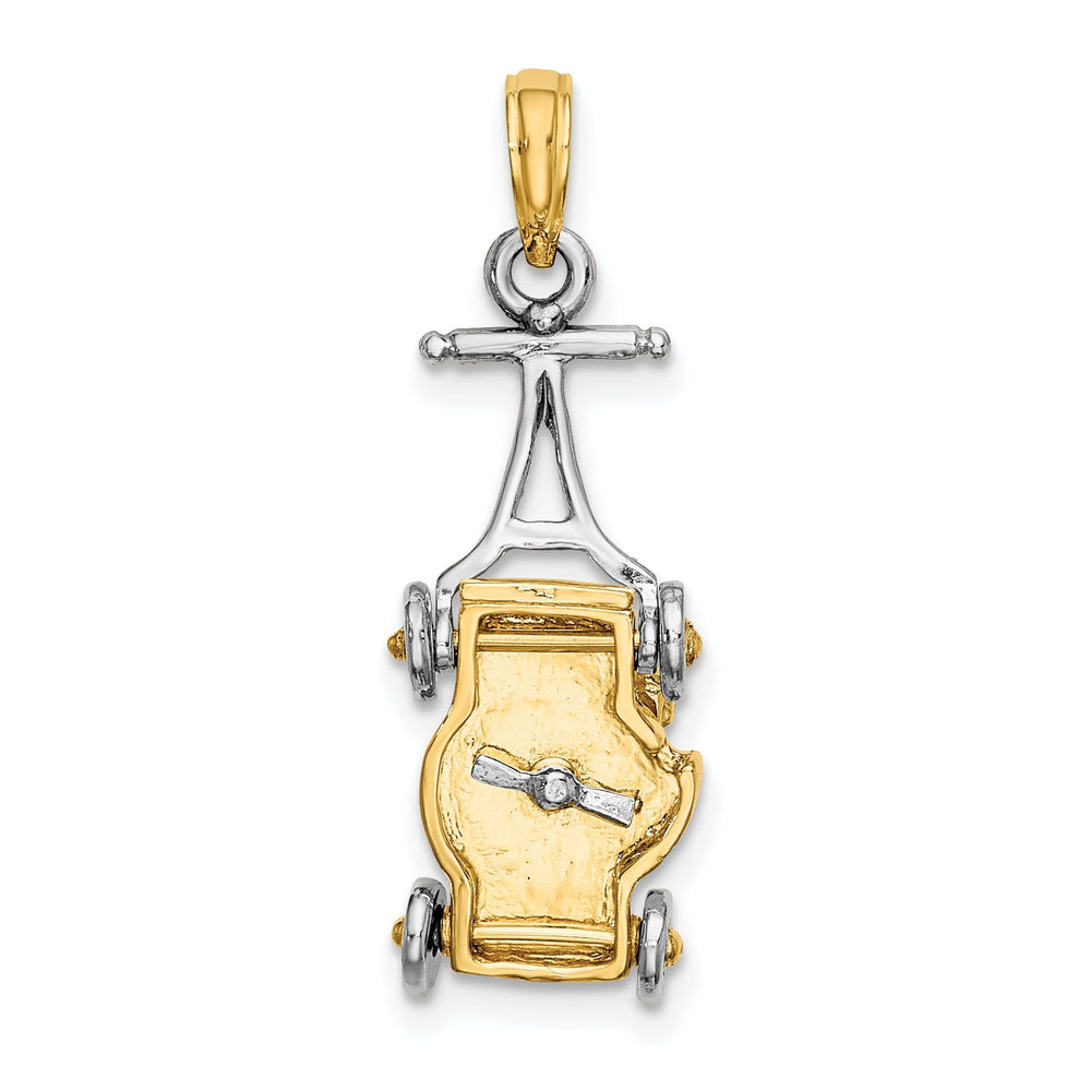 14k Two Tone Gold Polished Finish 3-Dimensional Moveable Lawn Mower Charm Pendant