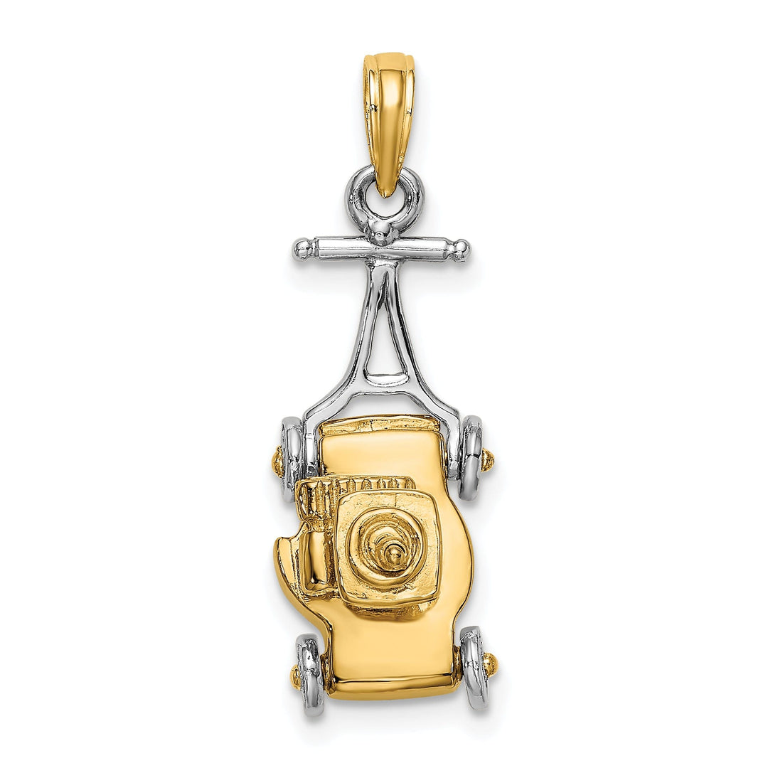 14k Two Tone Gold Polished Finish 3-Dimensional Moveable Lawn Mower Charm Pendant