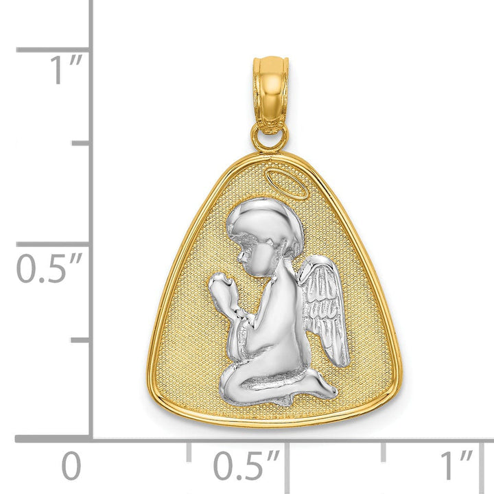 14K Yellow Gold Angel Praying with Halo On Triangle Disc Pendant