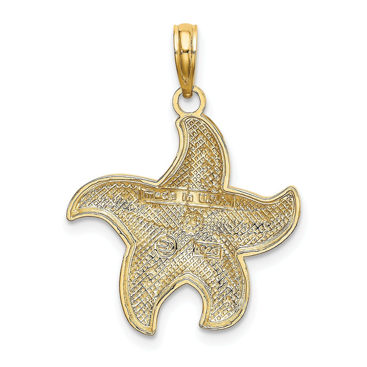 14K Yellow Gold White Rhodium Open Back Diamond Cut Polish Finish Starfish Charm Pendant